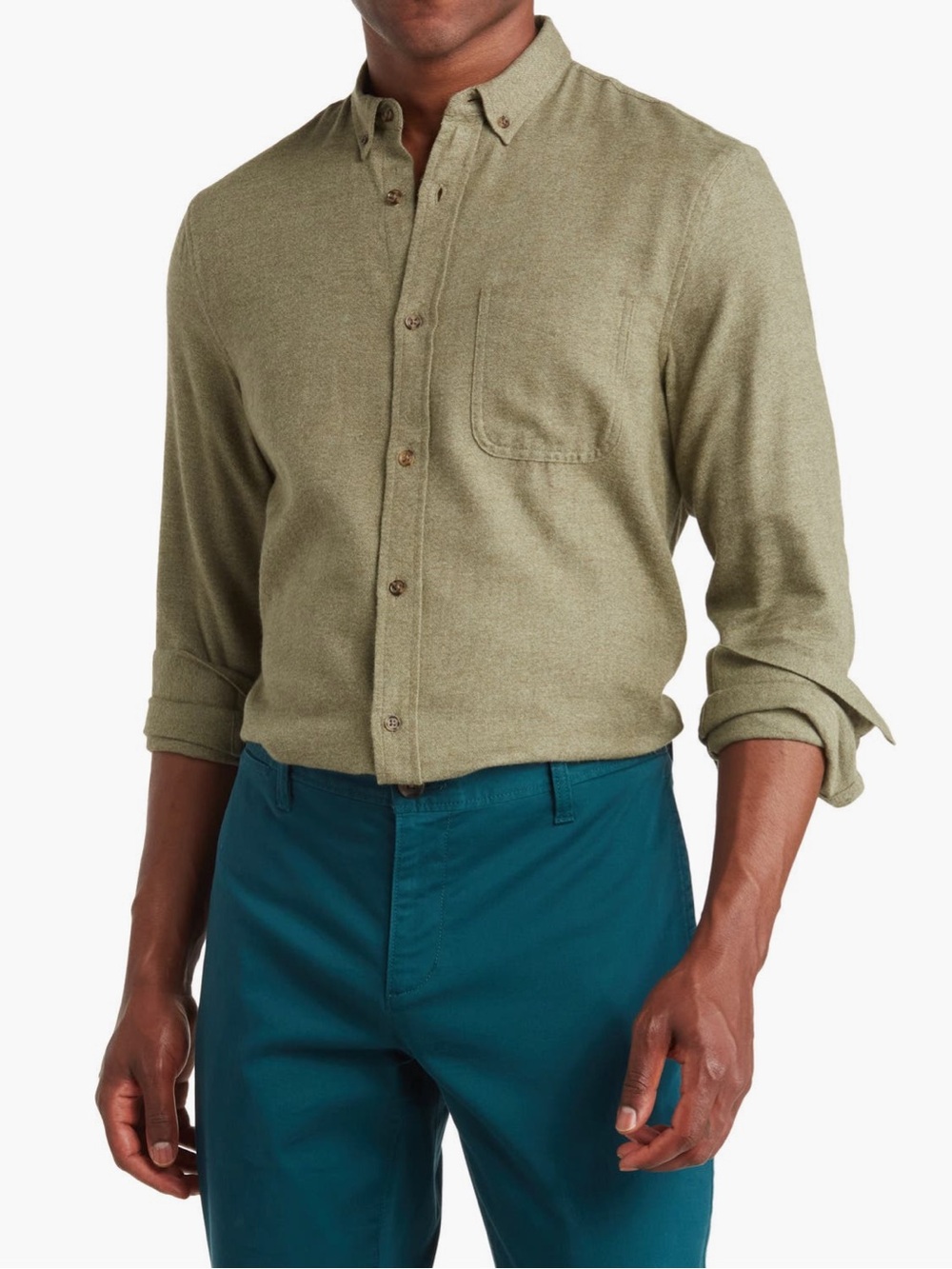 14th & Union | Men's Olive Green Long-Sleeve Button-Up Shirt (size M)